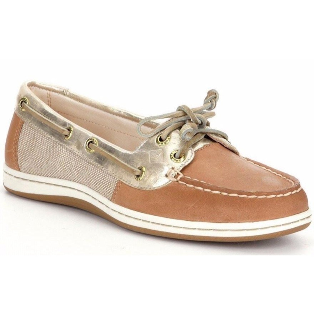 NEW Sperry Firefish Metallic Linen Gold Boat Shoes